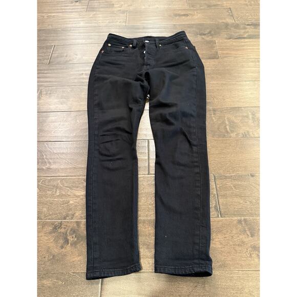 Levis 501 S Womens Black Denim Straight Leg BIG E Button Fly Jeans Size 24x28 - Picture 2 of 14